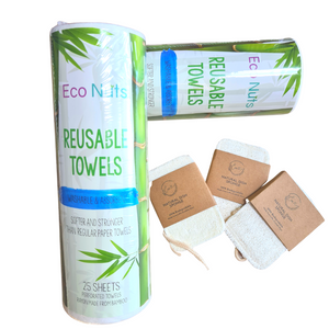 reusable bamboo towels & Biodegradable kitchen Loofah set -Silver Turtle.